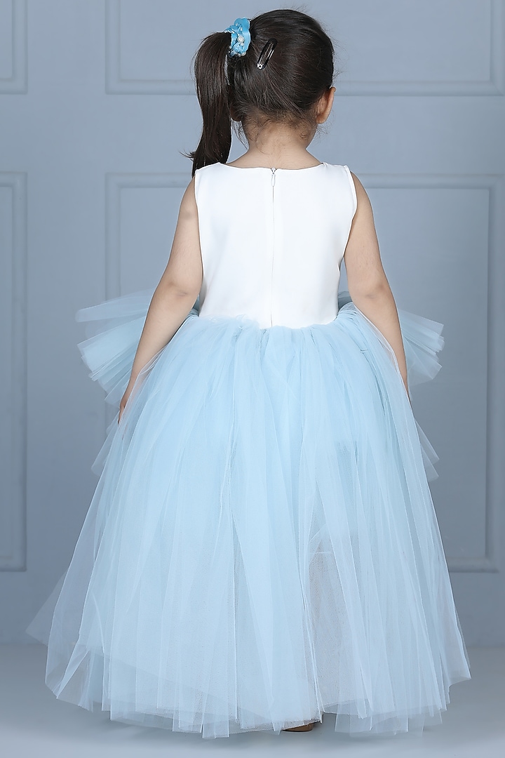 White Imported Crepe & Net Embroidered Dress For Girls by The Little celebs at Pernia's Pop Up Shop