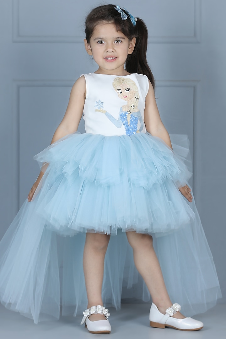 White Imported Crepe & Net Embroidered Dress For Girls by The Little celebs at Pernia's Pop Up Shop