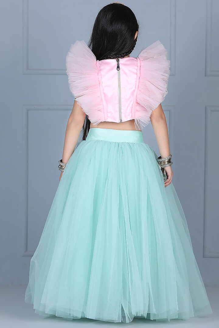 Pink Net Hand Embroidered Skirt Set For Girls by The Little celebs at Pernia's Pop Up Shop