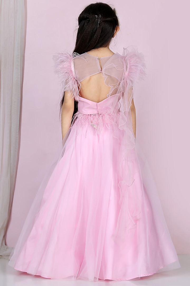 Pink Net Embroidered Lehenga Set For Girls by The Little celebs at Pernia's Pop Up Shop