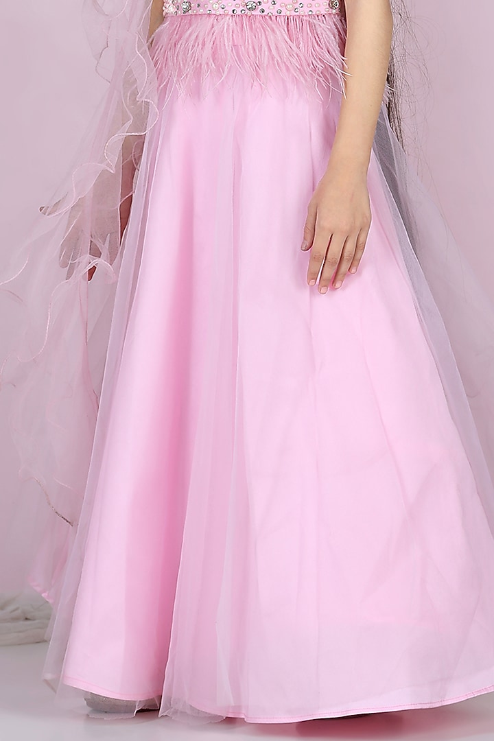 Pink Net Embroidered Lehenga Set For Girls by The Little celebs at Pernia's Pop Up Shop