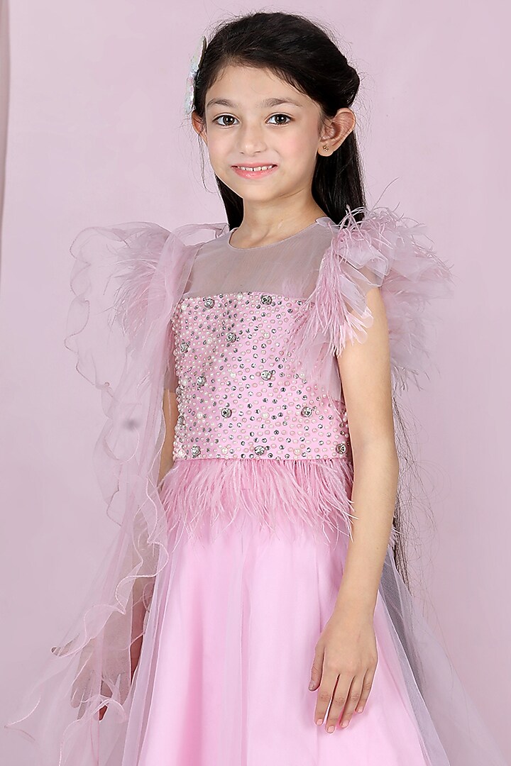 Pink Net Embroidered Lehenga Set For Girls by The Little celebs at Pernia's Pop Up Shop