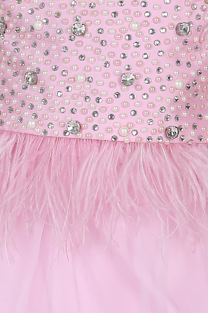 Pink Net Embroidered Lehenga Set For Girls by The Little celebs at Pernia's Pop Up Shop