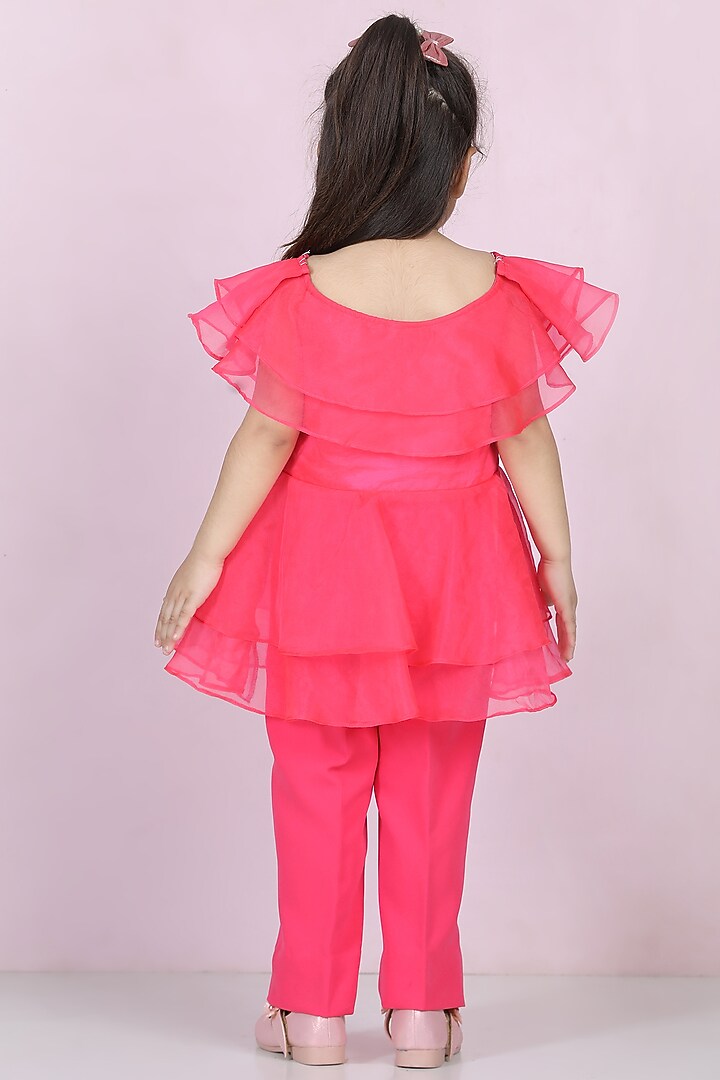 Hot Pink Organza & Silk Pant Set For Girls by The Little celebs at Pernia's Pop Up Shop