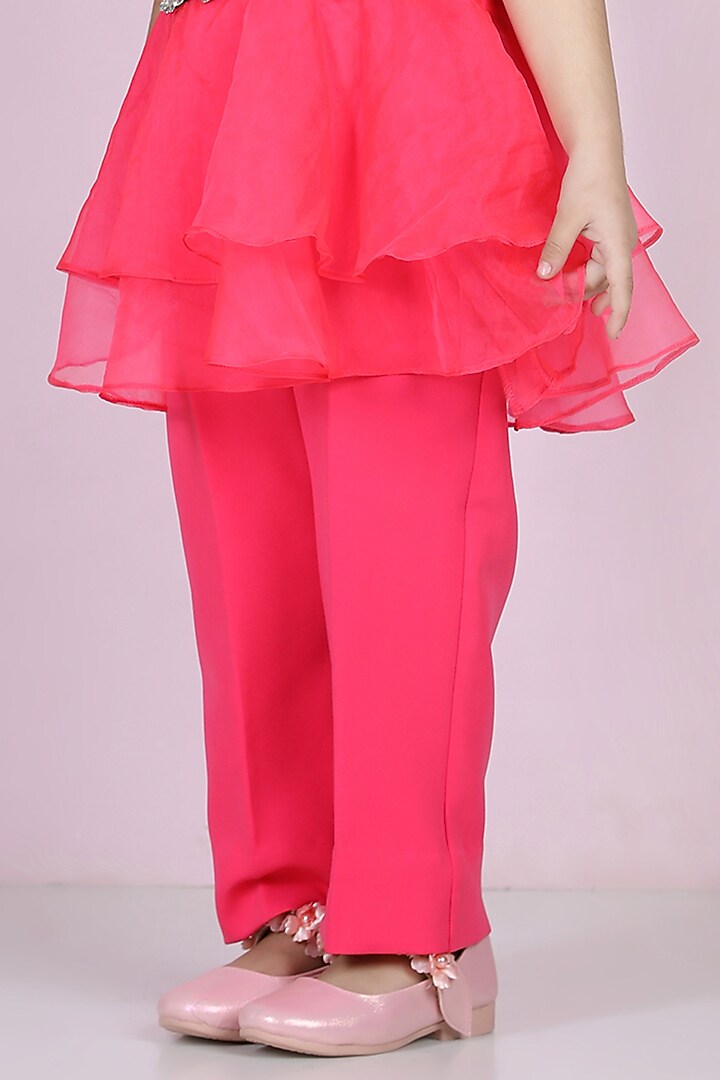 Hot Pink Organza & Silk Pant Set For Girls by The Little celebs at Pernia's Pop Up Shop