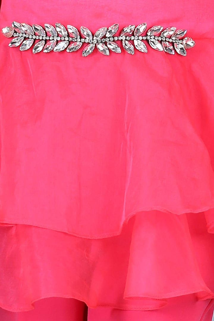 Hot Pink Organza & Silk Pant Set For Girls by The Little celebs at Pernia's Pop Up Shop