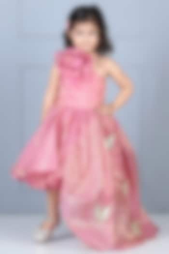 Pink Tissue Organza Off-Shoulder Dress For Girls by The Little celebs