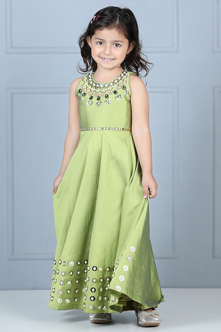 Green Silk Flared Jumpsuit For Girls by The Little celebs