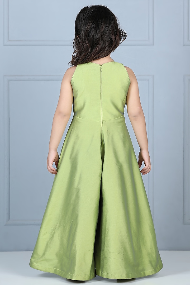 Green Silk Flared Jumpsuit For Girls by The Little celebs at Pernia's Pop Up Shop