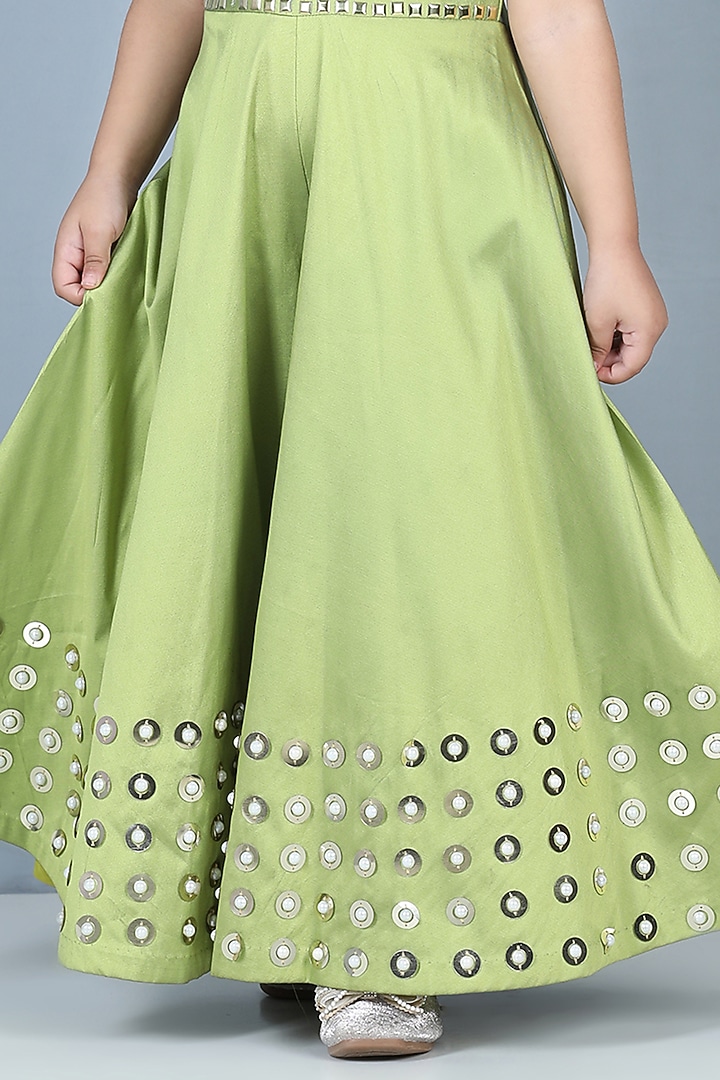 Green Silk Flared Jumpsuit For Girls by The Little celebs at Pernia's Pop Up Shop