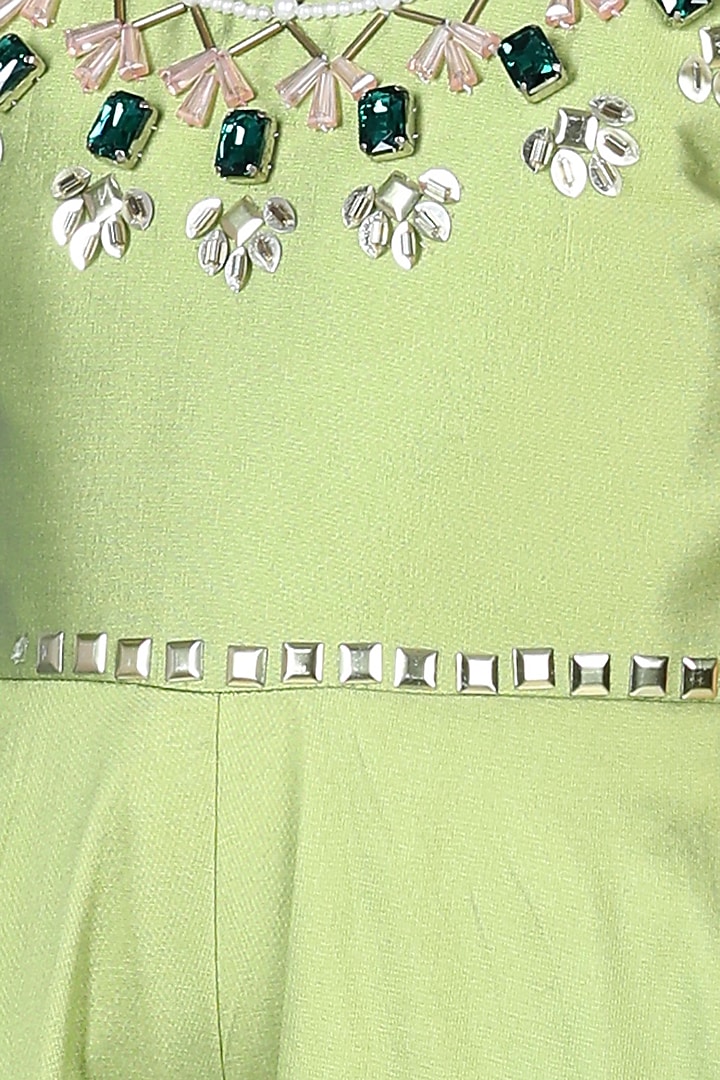 Green Silk Flared Jumpsuit For Girls by The Little celebs at Pernia's Pop Up Shop