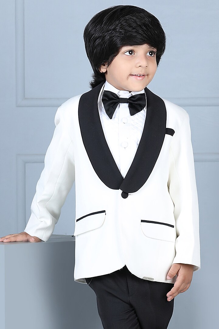 White Imported Crepe Tuxedo Set For Boys by The Little celebs at Pernia's Pop Up Shop