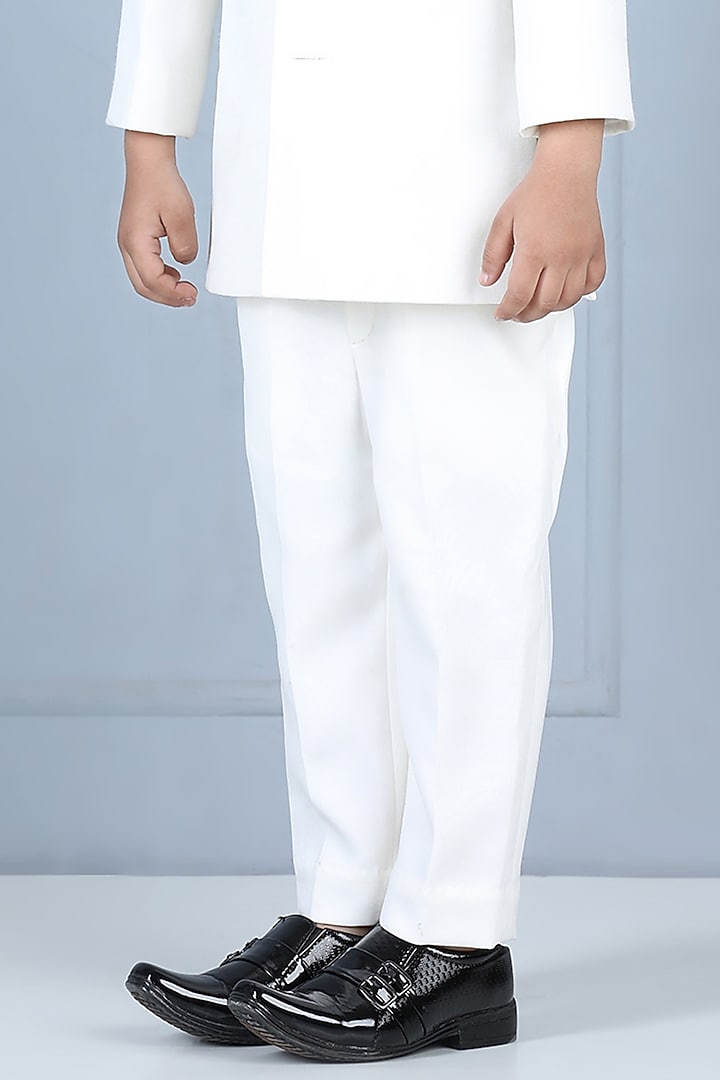 White Imported Crepe Embroidered Sherwani Set For Boys by The Little celebs at Pernia's Pop Up Shop