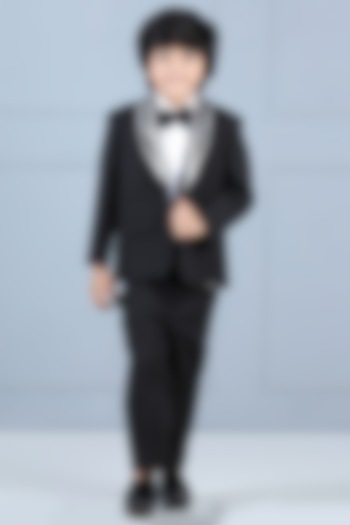 Black Imported Crepe Tuxedo Set For Boys by The Little celebs