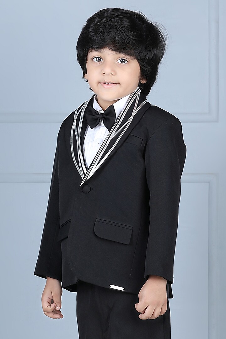Black Imported Crepe Tuxedo Set For Boys by The Little celebs at Pernia's Pop Up Shop