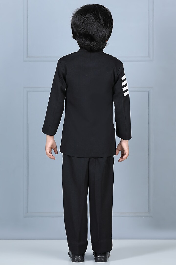 Black Imported Crepe Bandhgala Set For Boys by The Little celebs at Pernia's Pop Up Shop