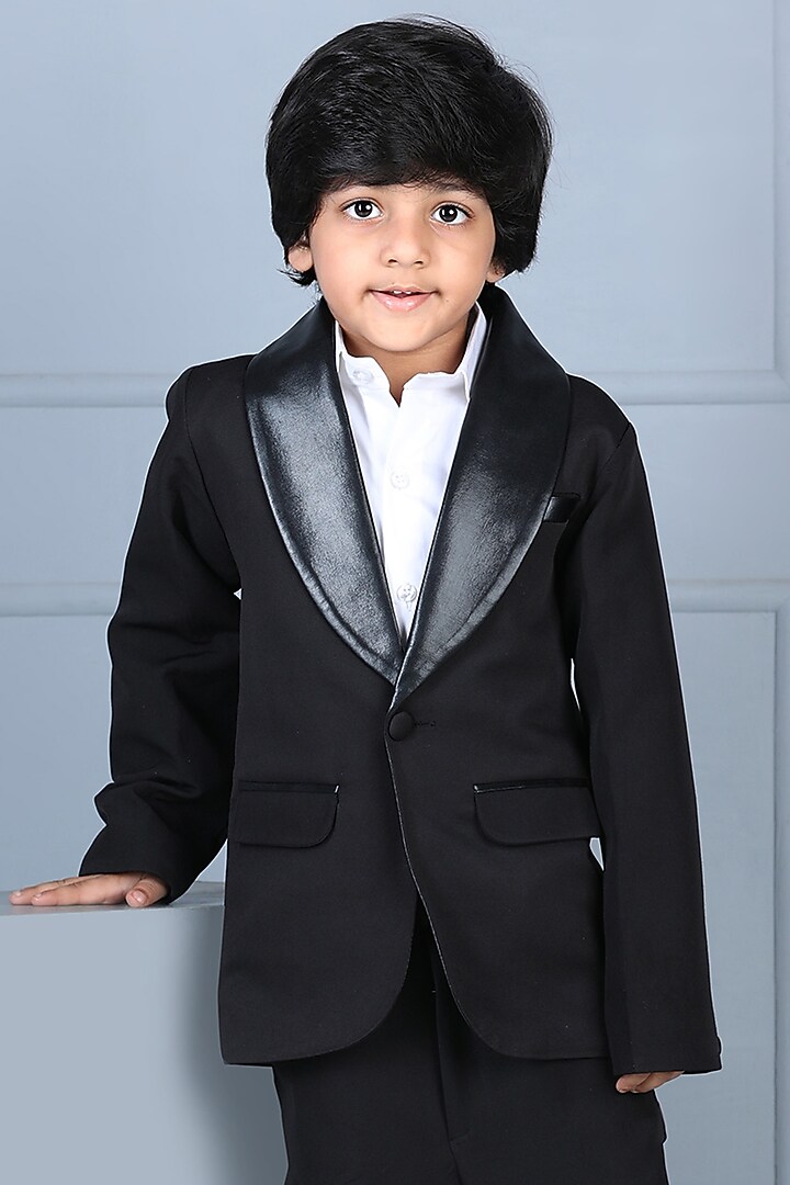 Black Imported Crepe Tuxedo Set For Boys by The Little celebs at Pernia's Pop Up Shop