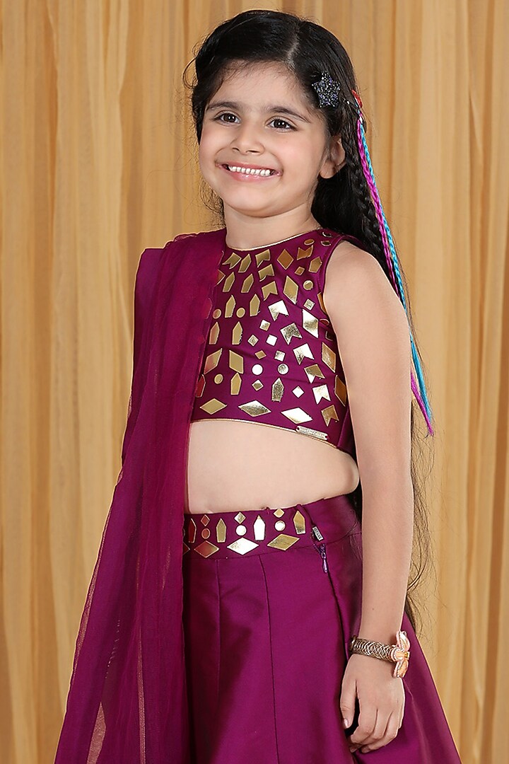 Mauve Silk Lehenga Set For Girls by The Little celebs at Pernia's Pop Up Shop