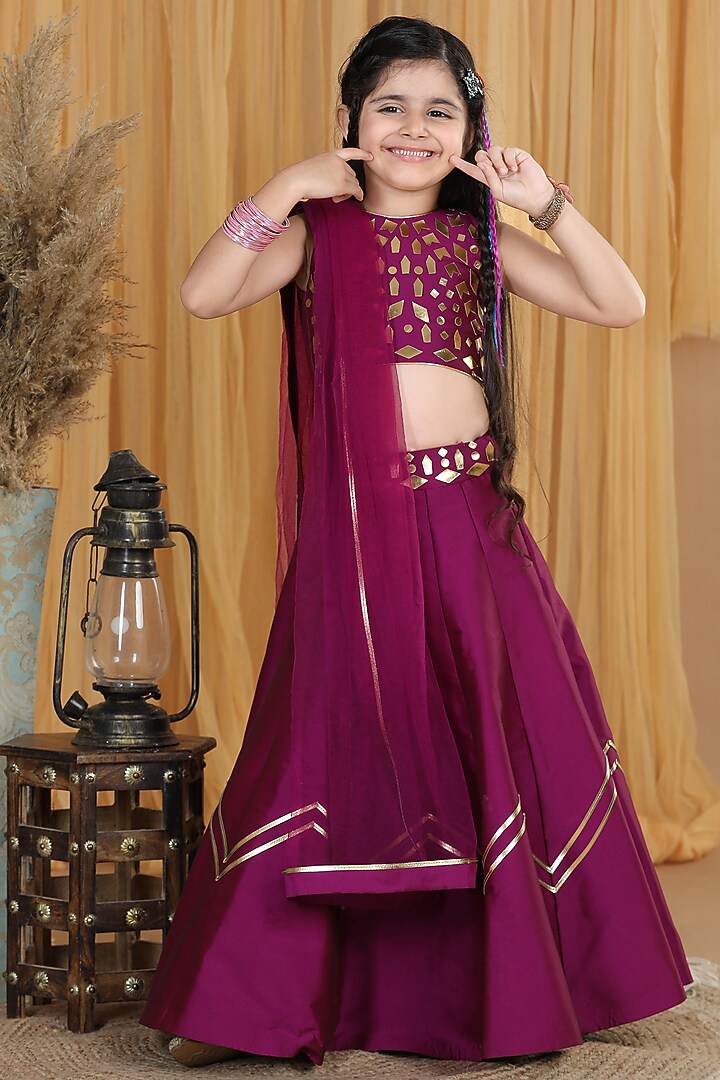 Mauve Silk Lehenga Set For Girls by The Little celebs at Pernia's Pop Up Shop