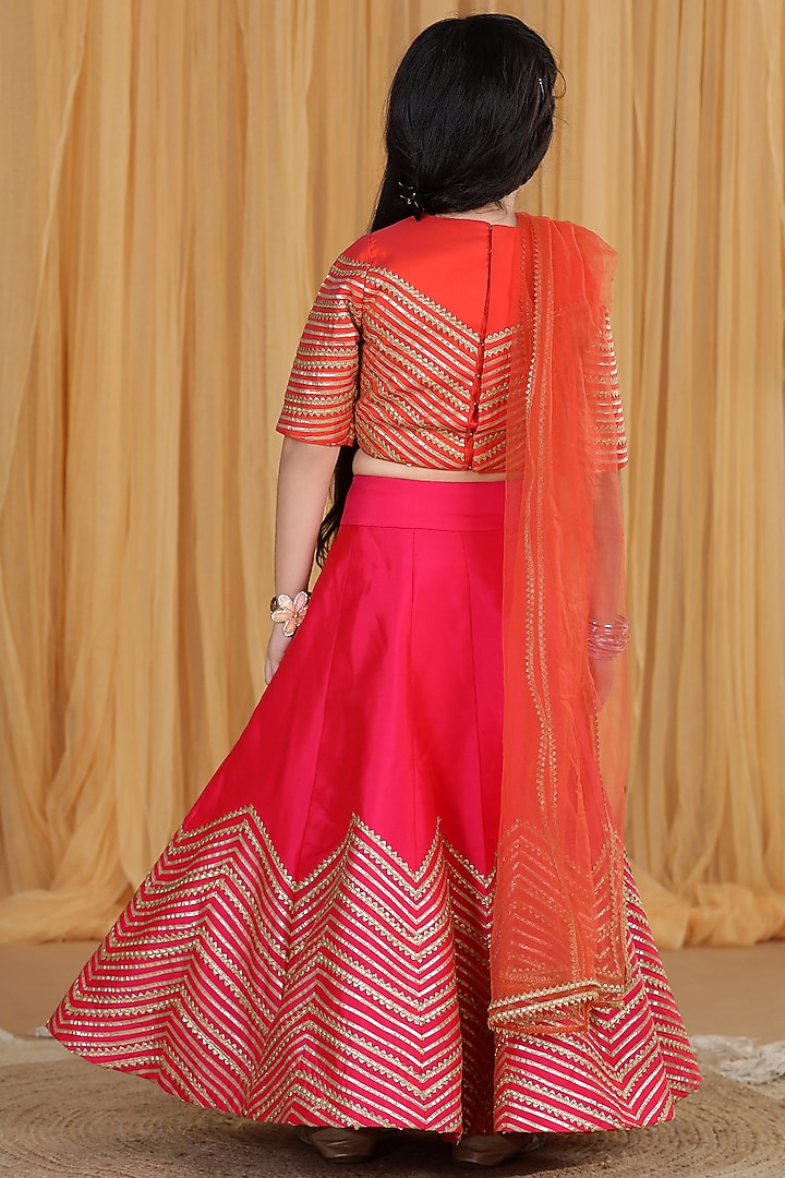 Red Net & Silk Lehenga Set For Girls by The Little celebs at Pernia's Pop Up Shop