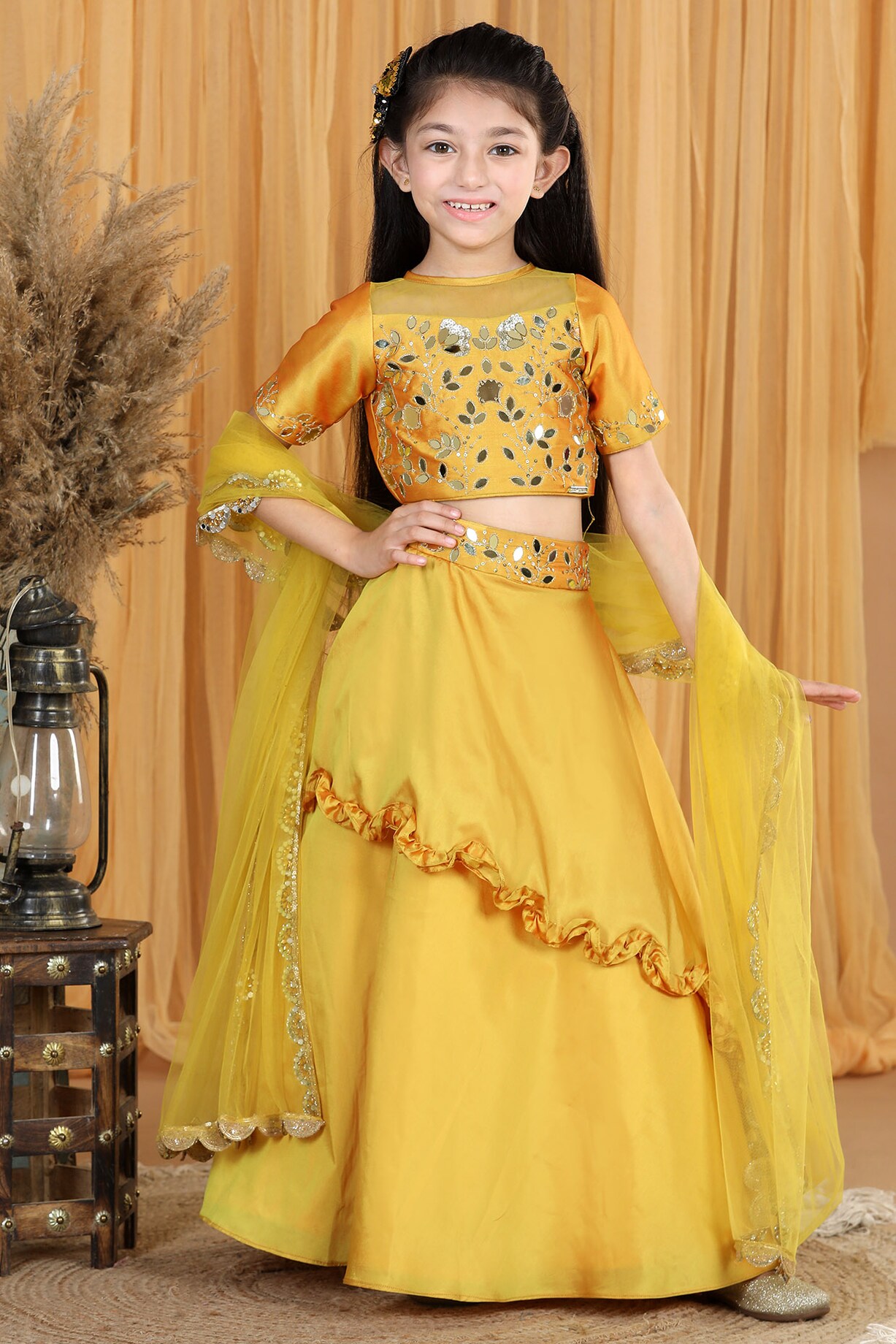 Yellow green Gown with Jacket for Girls Maxi Dress - White Button - 4529701 Jxstar DRESS ガールズ US サイズ: 10-11Y/ Height: 57" カラー: イエロー