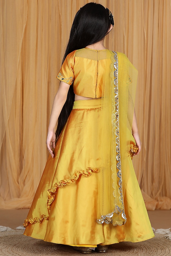 Mustard Yellow Silk Layered Lehenga Set For Girls by The Little celebs at Pernia's Pop Up Shop