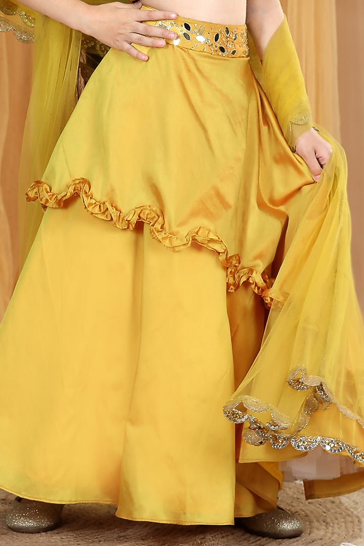 Mustard Yellow Silk Layered Lehenga Set For Girls by The Little celebs at Pernia's Pop Up Shop