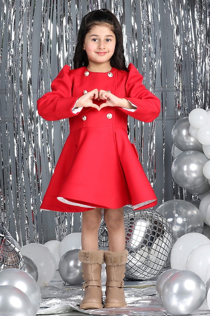 Red Imported Crepe A-Line Coat Dress For Girls by The Little celebs at Pernia's Pop Up Shop