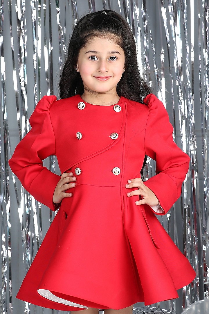 Red Imported Crepe A-Line Coat Dress For Girls by The Little celebs at Pernia's Pop Up Shop
