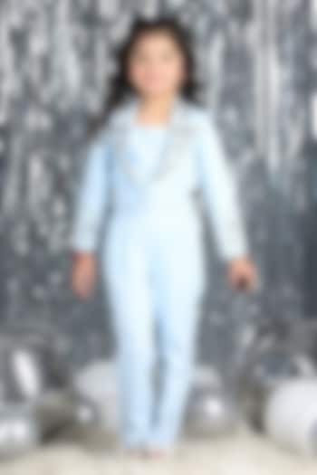 Ice Blue Imported Crepe Embroidered Co-Ord Set For Girls by The Little celebs at Pernia's Pop Up Shop