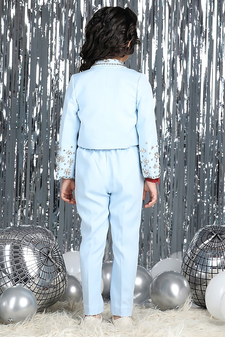 Ice Blue Imported Crepe Embroidered Co-Ord Set For Girls by The Little celebs at Pernia's Pop Up Shop