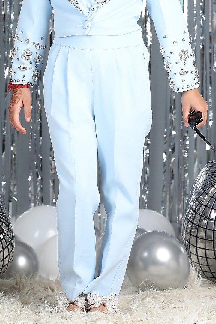 Ice Blue Imported Crepe Embroidered Co-Ord Set For Girls by The Little celebs at Pernia's Pop Up Shop
