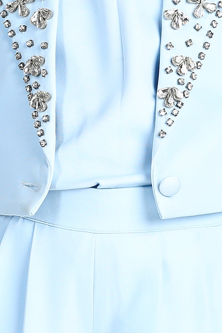 Ice Blue Imported Crepe Embroidered Co-Ord Set For Girls by The Little celebs at Pernia's Pop Up Shop