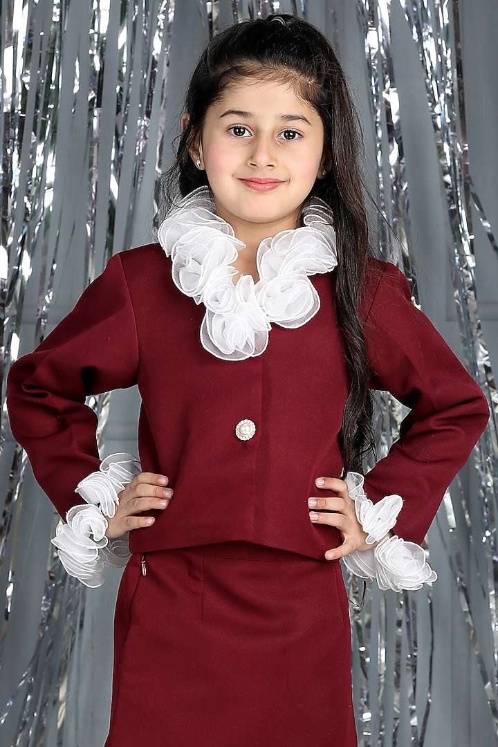 Burgundy Imported Crepe Co-Ord Set For Girls by The Little celebs at Pernia's Pop Up Shop