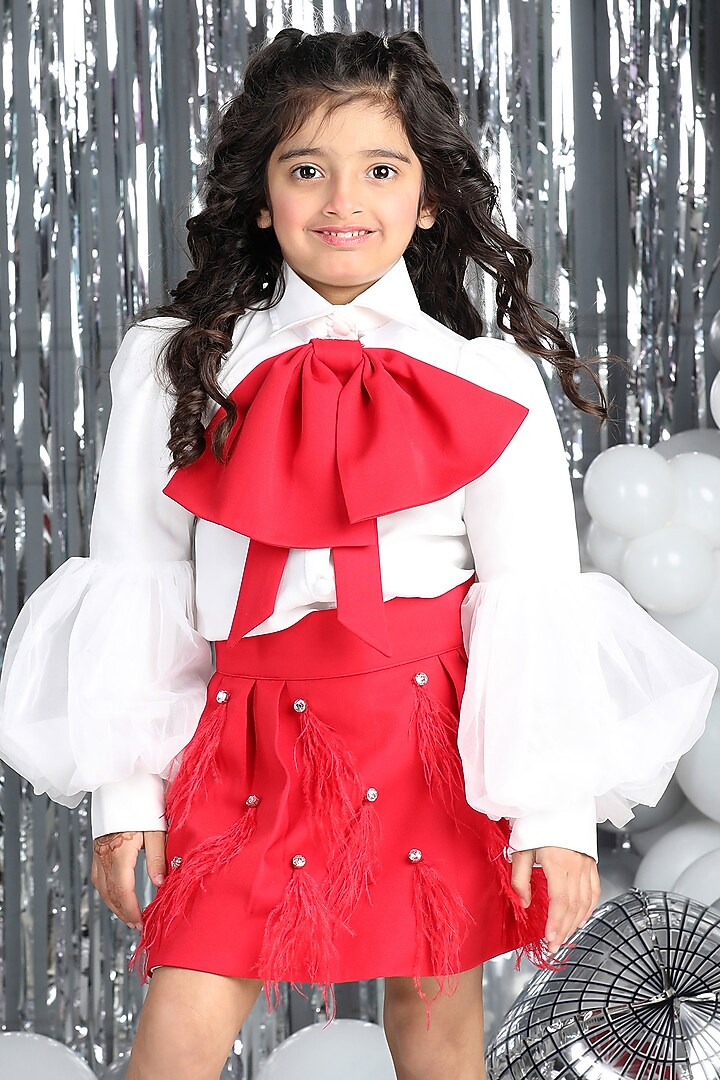 White & Red Imported Crepe Co-Ord Set For Girls by The Little celebs at Pernia's Pop Up Shop