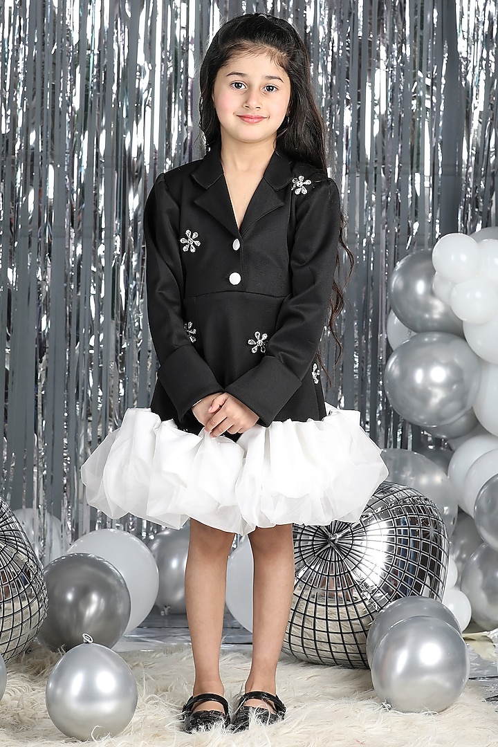 Black Neoprene Stone Work Dress For Girls by The Little celebs at Pernia's Pop Up Shop