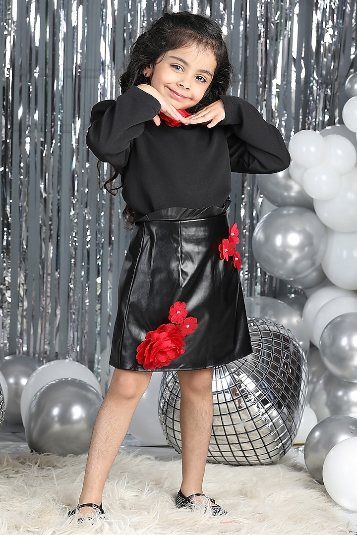 Black Imported Crepe & Leather Co-Ord Set For Girls by The Little celebs at Pernia's Pop Up Shop