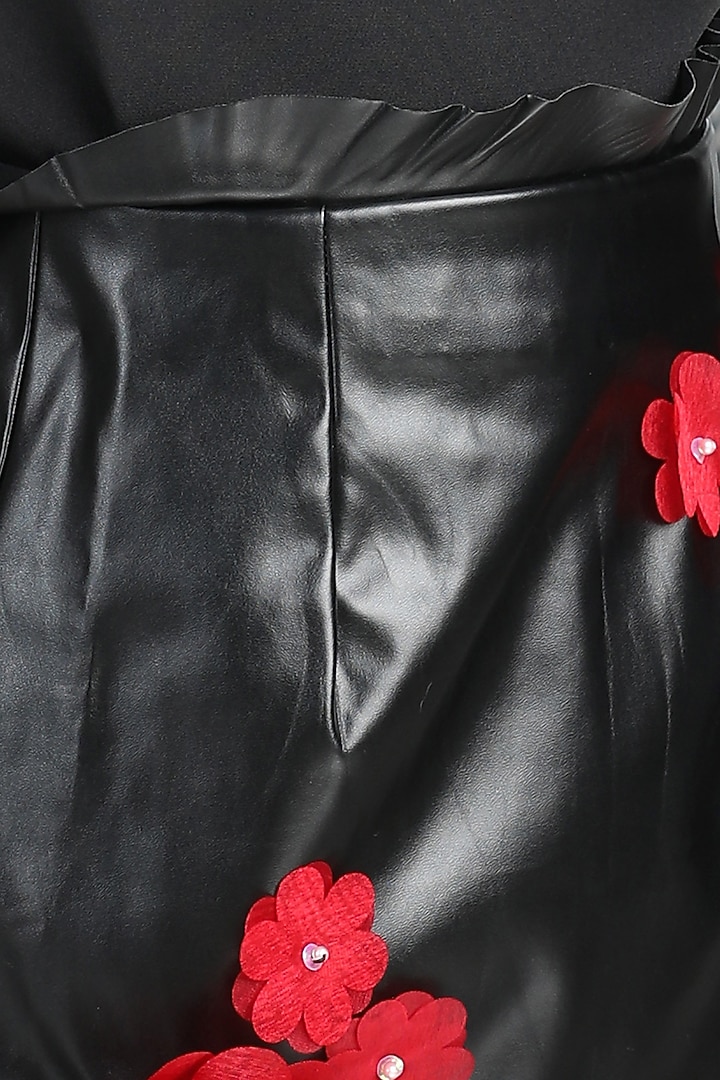 Black Imported Crepe & Leather Co-Ord Set For Girls by The Little celebs at Pernia's Pop Up Shop