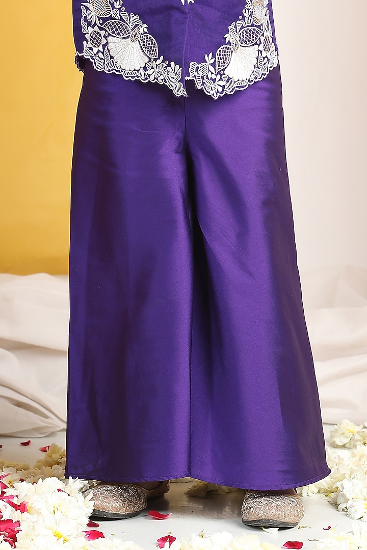 Purple Silk Flared Palazzo Pant Set For Girls by The Little celebs at Pernia's Pop Up Shop