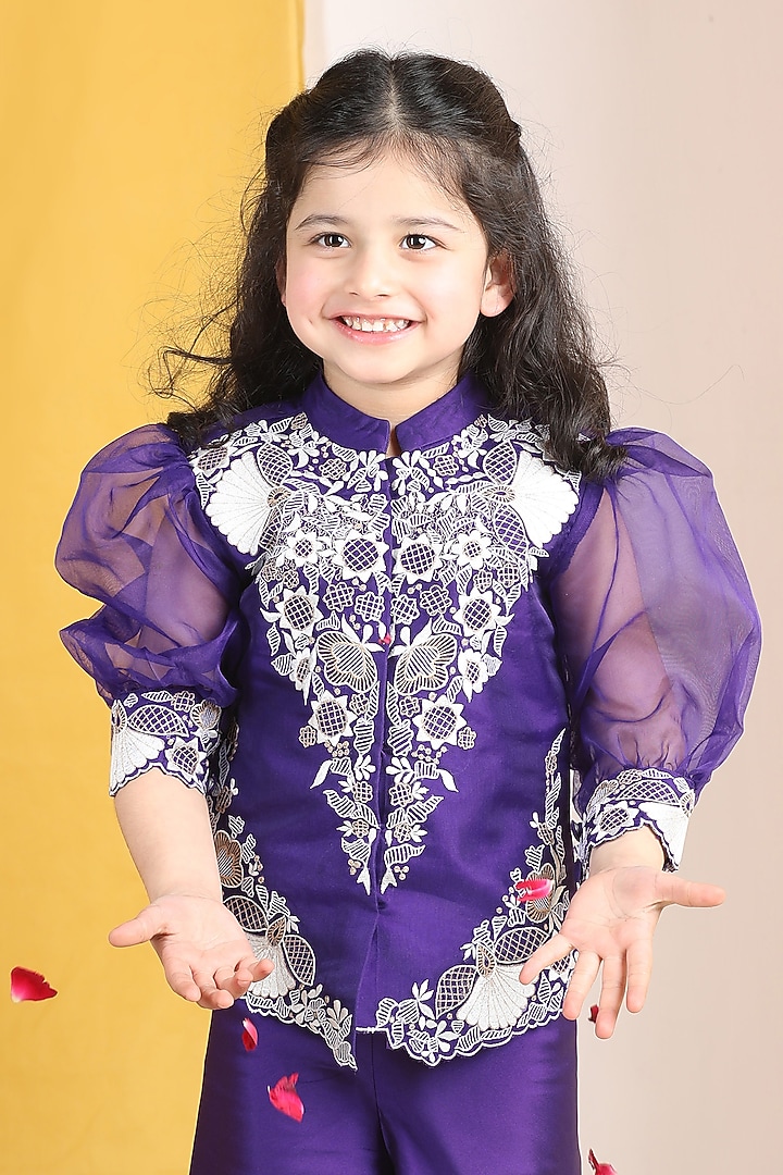 Purple Silk Flared Palazzo Pant Set For Girls by The Little celebs at Pernia's Pop Up Shop