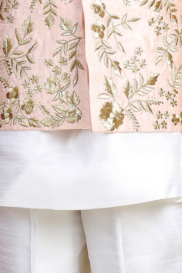 White Silk Zari Work Nehru Jacket Set For Boys by The Little celebs at Pernia's Pop Up Shop