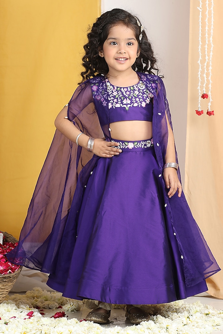 Purple Silk & Organza Jacket Lehenga Set For Girls by The Little celebs at Pernia's Pop Up Shop