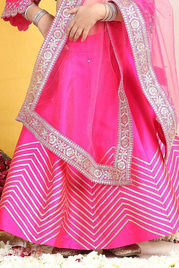 Pink Silk Zari Embroidered Lehenga Set For Girls by The Little celebs at Pernia's Pop Up Shop