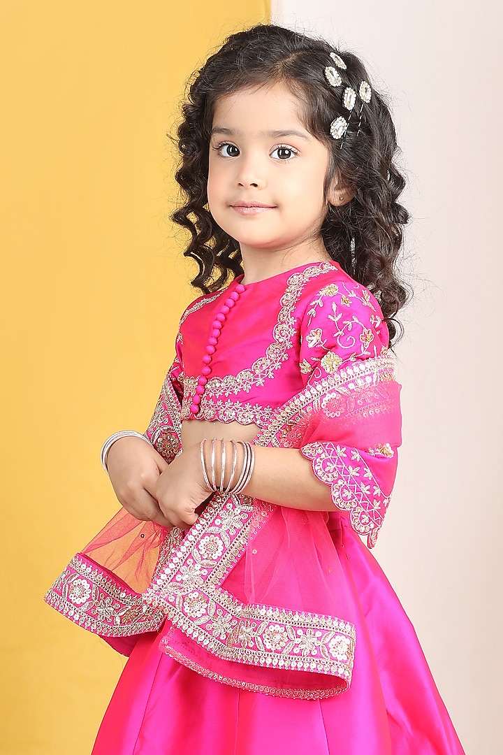 Pink Silk Zari Embroidered Lehenga Set For Girls by The Little celebs at Pernia's Pop Up Shop