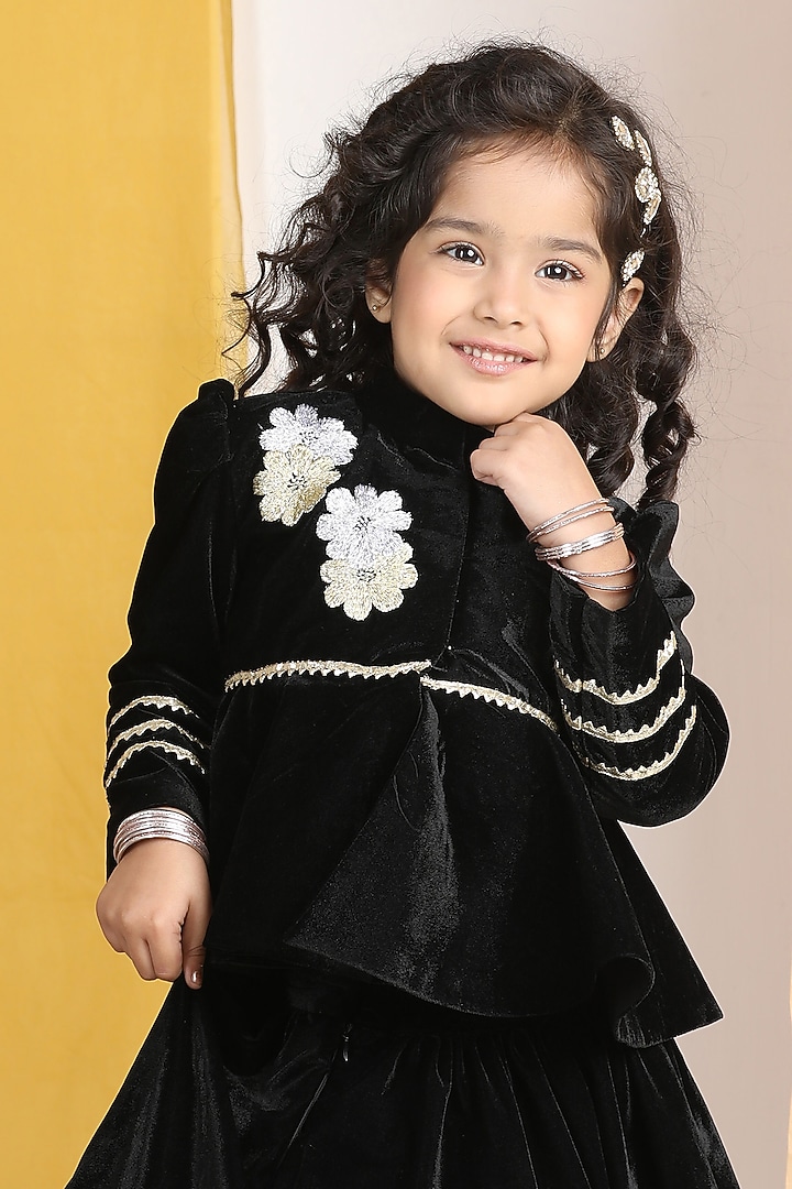 Black Velvet Gota Work Lehenga Set For Girls by The Little celebs at Pernia's Pop Up Shop