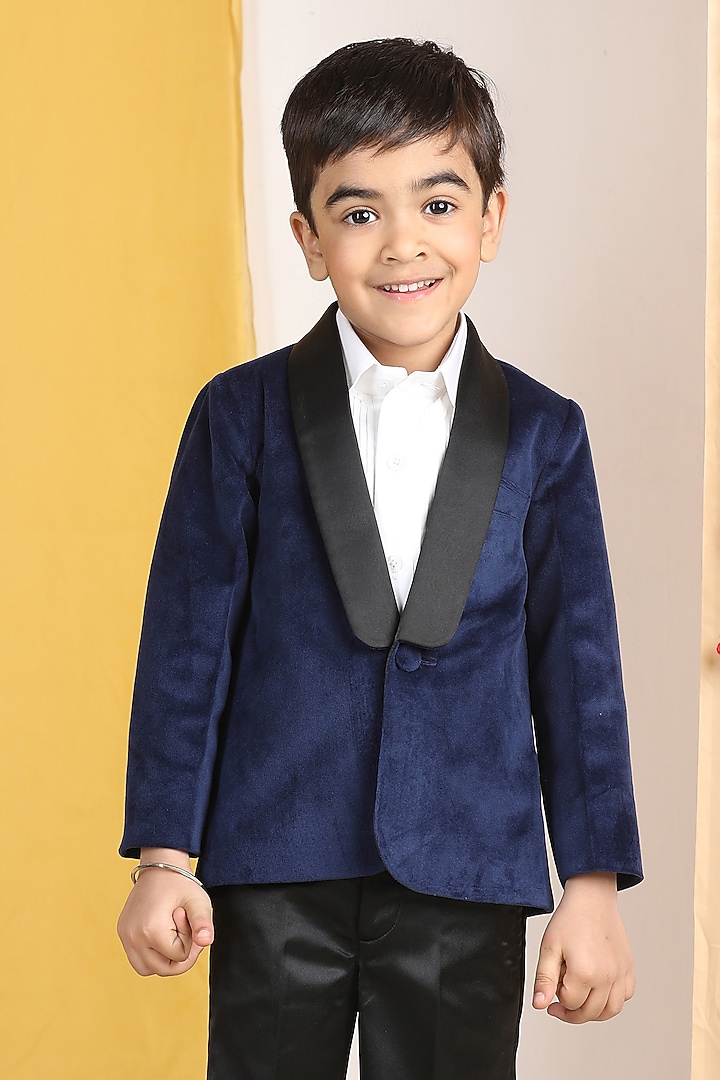 Navy Blue Velvet Tuxedo Set For Boys by The Little celebs at Pernia's Pop Up Shop