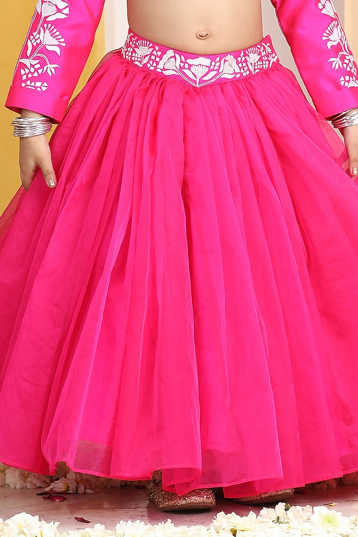 Pink Net Flared Lehenga Set For Girls by The Little celebs at Pernia's Pop Up Shop