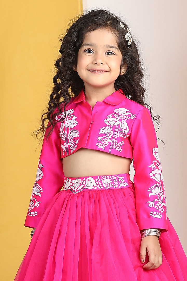Pink Net Flared Lehenga Set For Girls by The Little celebs at Pernia's Pop Up Shop