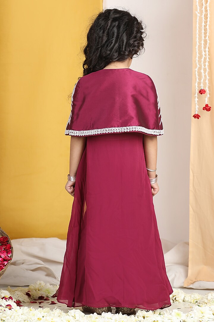 Maroon Silk & Georgette Moti Hand Work Jacket Lehenga Set For Girls by The Little celebs at Pernia's Pop Up Shop