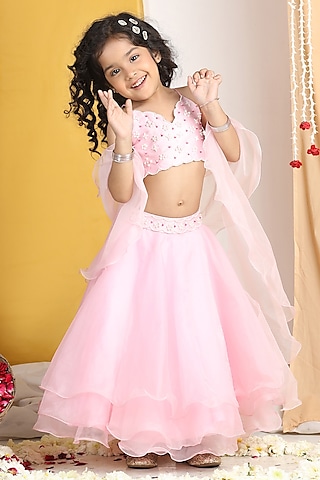 Pink Organza Lehenga Set For Girls by The Little celebs